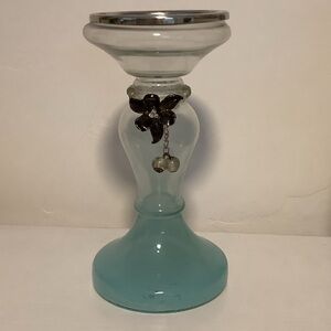 Elegant Distressed Glass Candle Holder with Floral Accent and Beads